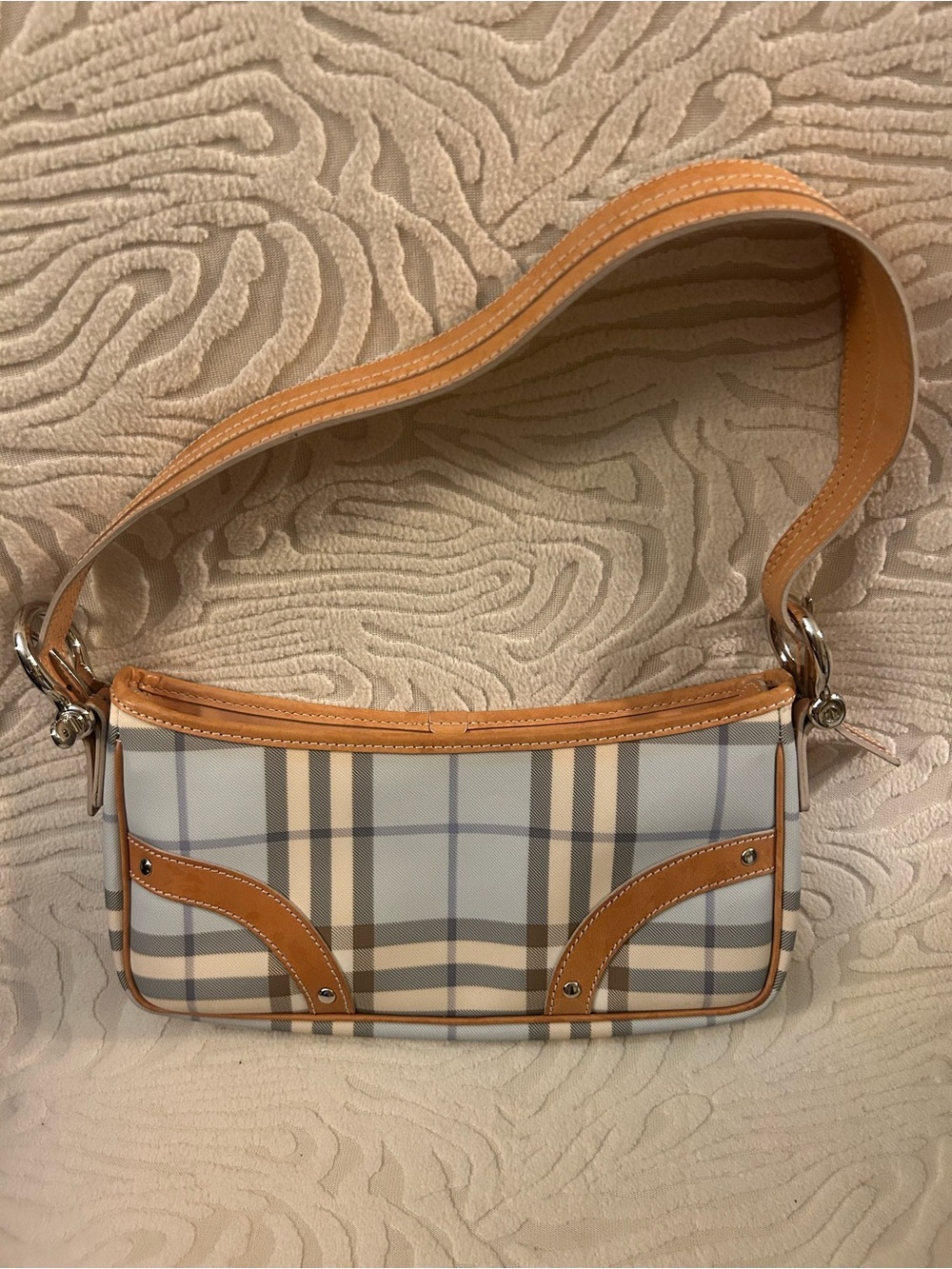 Authentic Burberry Blue Nova Check Baguette Shoulder Bag | Vintage Y2K